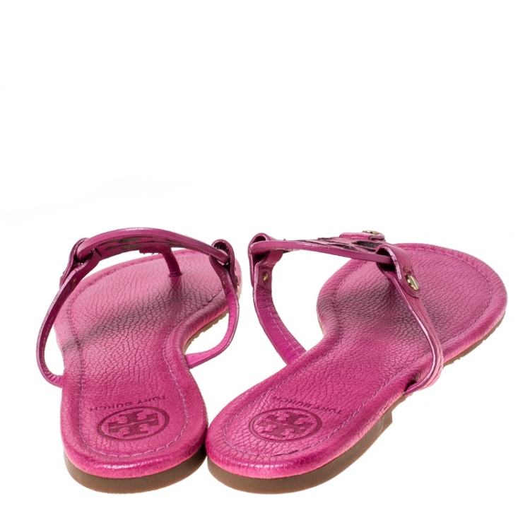 Pre Owned Tory Burch Pink Leather Flat Thong Sandals Size 40