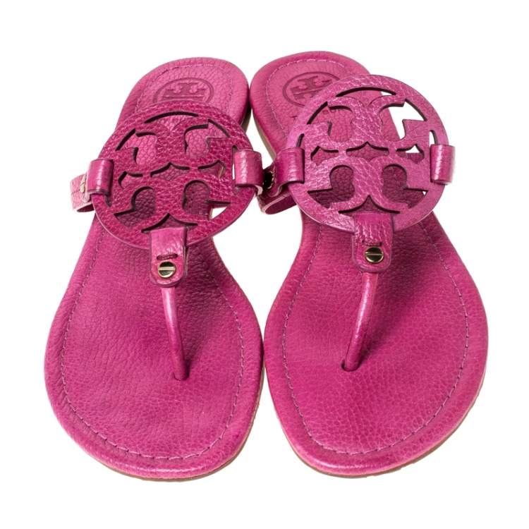 Pre Owned Tory Burch Pink Leather Flat Thong Sandals Size 40