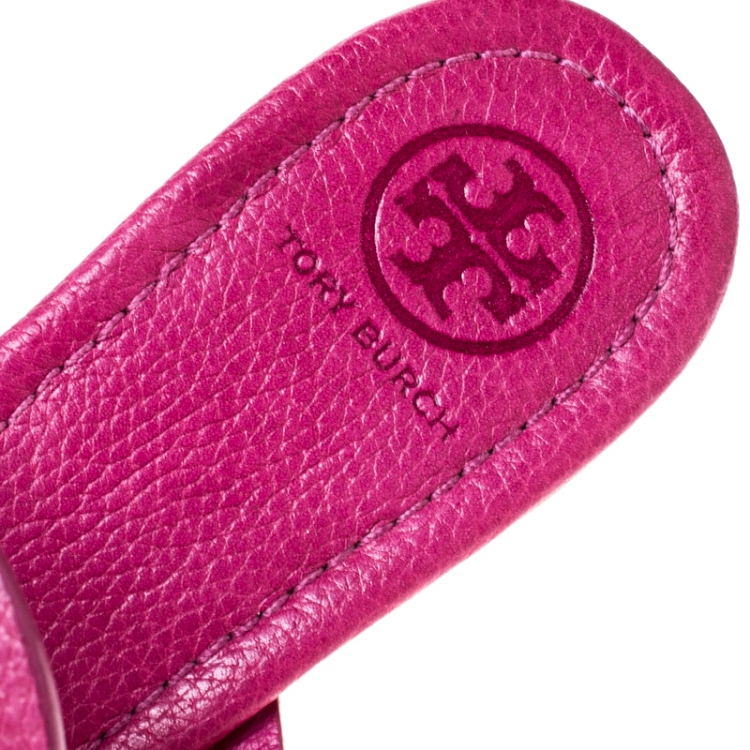 Pre Owned Tory Burch Pink Leather Flat Thong Sandals Size 40