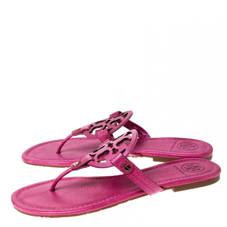 Pre Owned Tory Burch Pink Leather Flat Thong Sandals Size 40