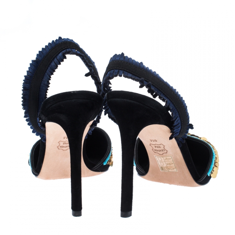 Pre Owned Tory Burch Multicolor Suede And Sequin Embellished Slingback Pointed Toe Sandals Size 39
