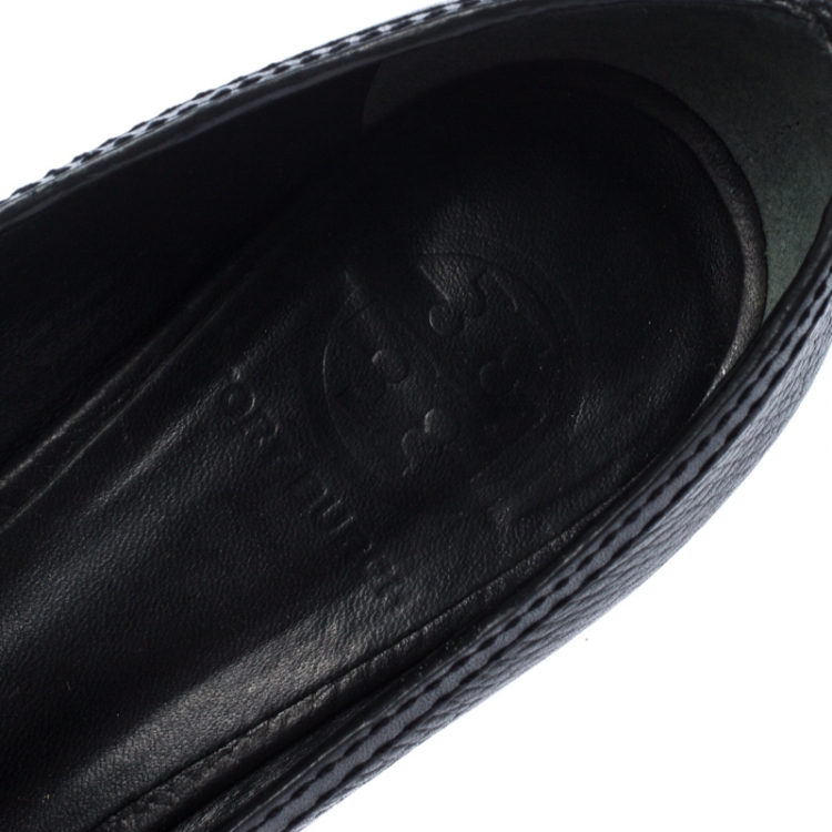 Pre Owned Tory Burch Black Leather Sophie Wedge Pumps Size 36
