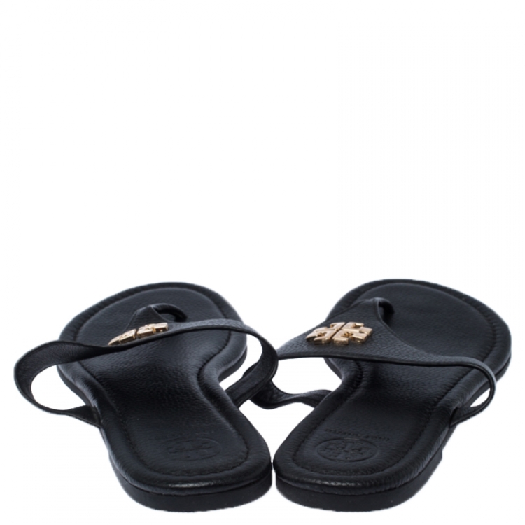 Pre Owned Tory Burch Black Leather Miller Thong Flats Size 40