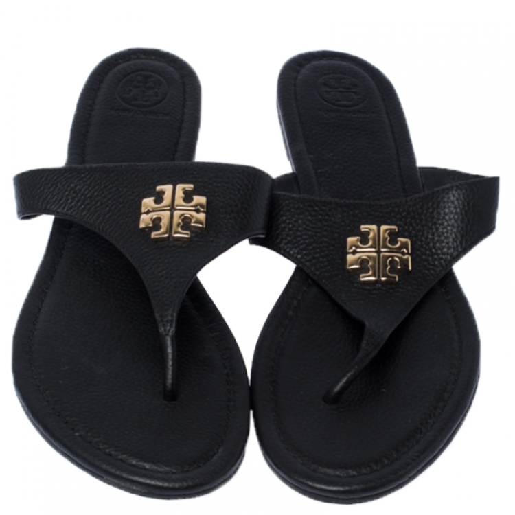 Pre Owned Tory Burch Black Leather Miller Thong Flats Size 40