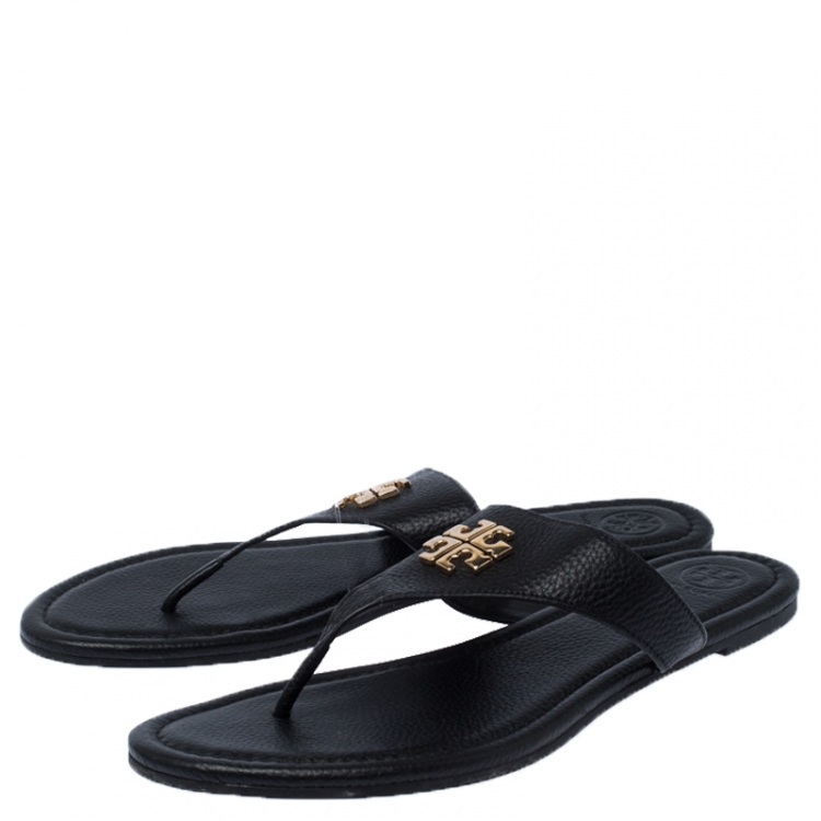 Pre Owned Tory Burch Black Leather Miller Thong Flats Size 40