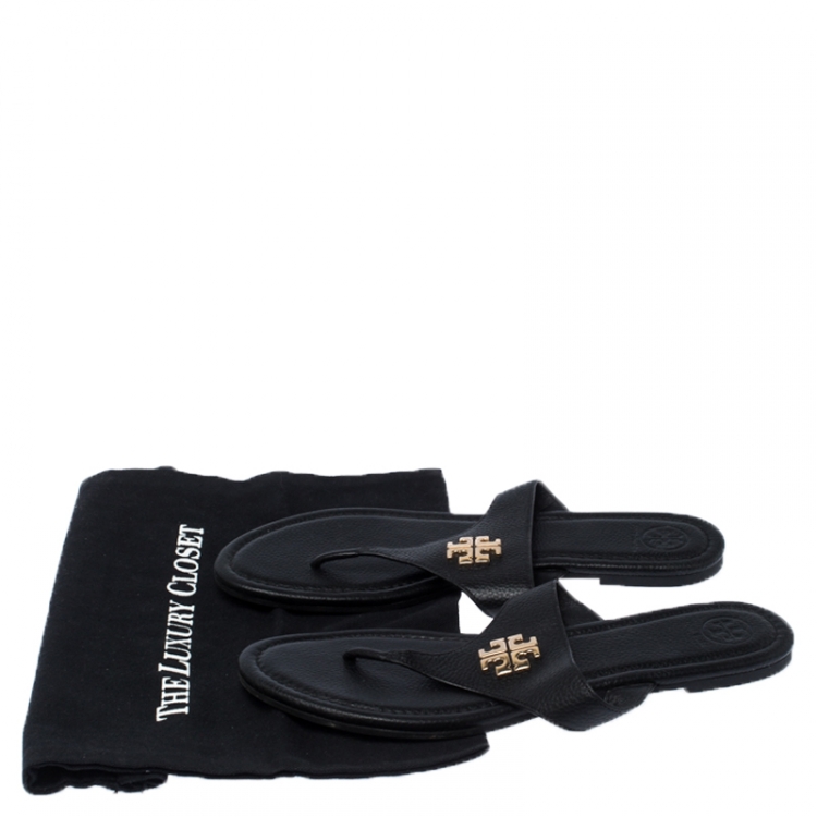 Pre Owned Tory Burch Black Leather Miller Thong Flats Size 40