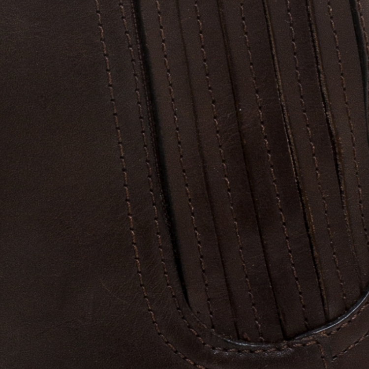 مملوكة مسبقًا Tory Burch Dark Brown Leather Elastic Band Ankle Boots Size 37