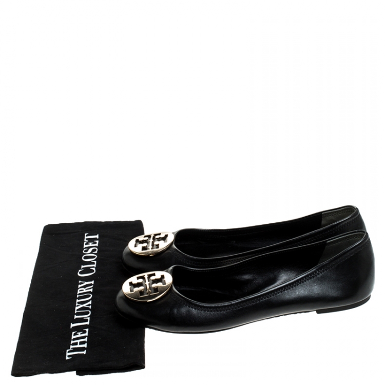 Pre Owned Tory Burch Black Leather Benton Ballet Flats Size 40