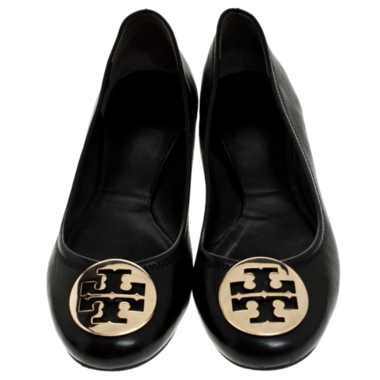 Pre Owned Tory Burch Black Leather Benton Ballet Flats Size 40