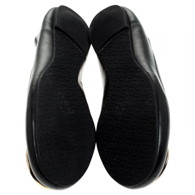 Pre Owned Tory Burch Black Leather Benton Ballet Flats Size 40