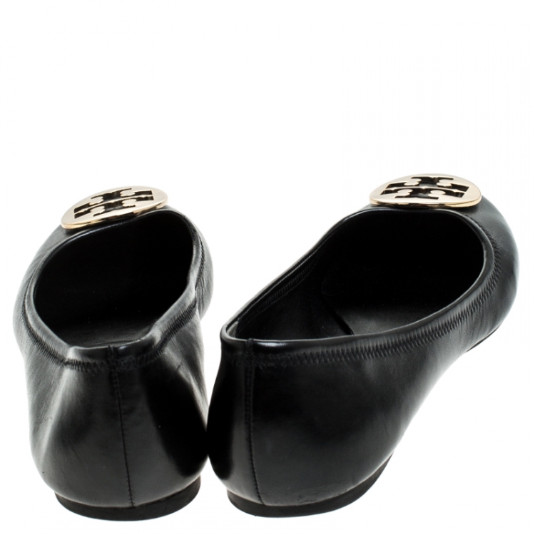 Pre Owned Tory Burch Black Leather Benton Ballet Flats Size 40