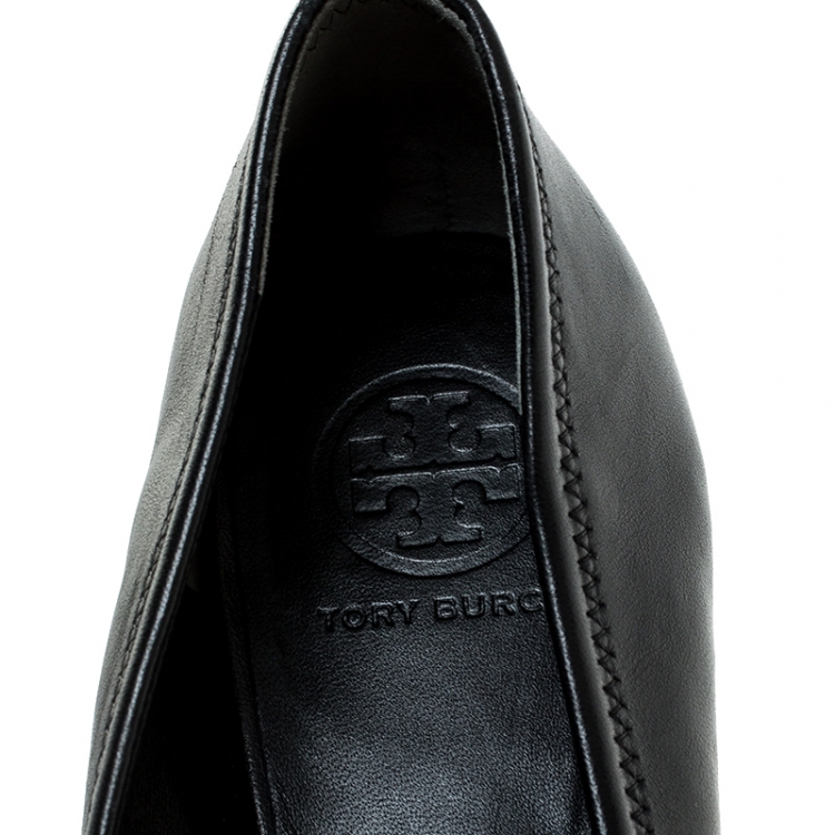 Pre Owned Tory Burch Black Leather Benton Ballet Flats Size 40