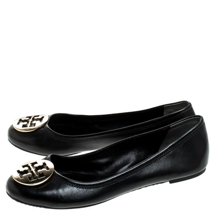 Pre Owned Tory Burch Black Leather Benton Ballet Flats Size 40