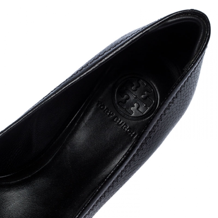 Pre Owned  Tory Burch Black Leather Sophie Wedges Pumps Size 38