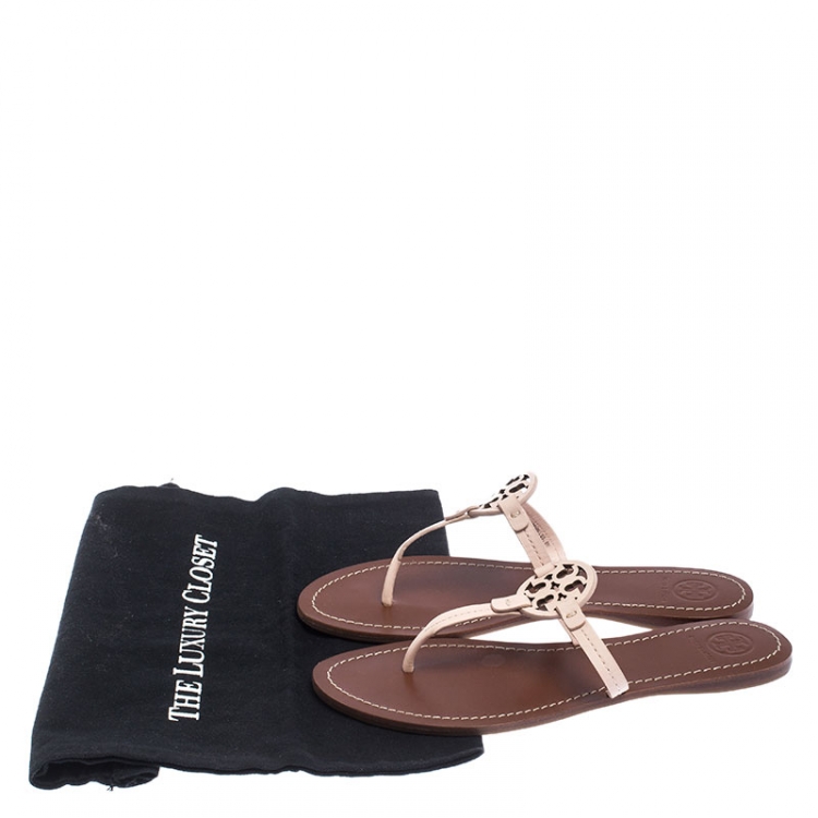 Pre Owned Tory Burch Pink Leather Mini Miller Thong Flat Sandals Size 38