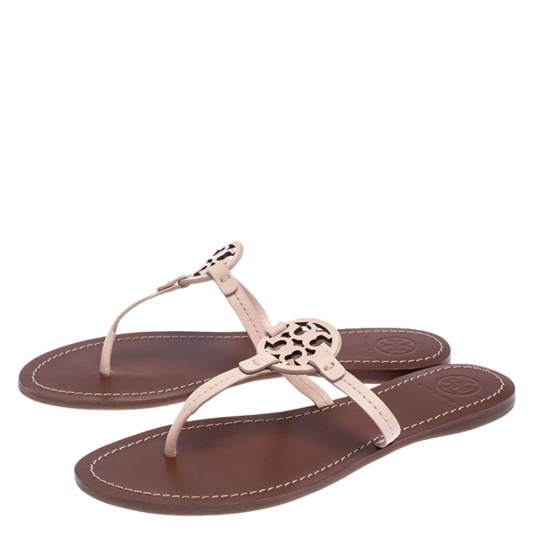 Pre Owned Tory Burch Pink Leather Mini Miller Thong Flat Sandals Size 38