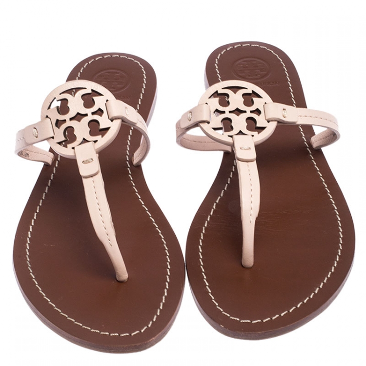 Pre Owned Tory Burch Pink Leather Mini Miller Thong Flat Sandals Size 38