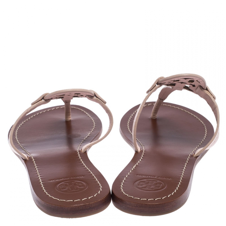 Pre Owned Tory Burch Pink Leather Mini Miller Thong Flat Sandals Size 38