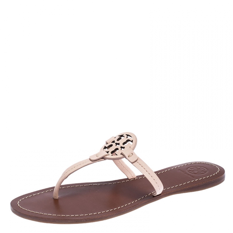 Tory Burch Pink Leather Mini Miller Thong Flat Sandals Size 38