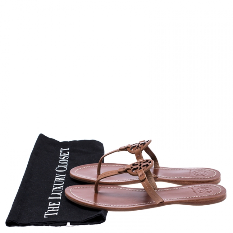 Pre Owned Tory Burch Brown Leather Miller Flat Thong Sandals Size 38