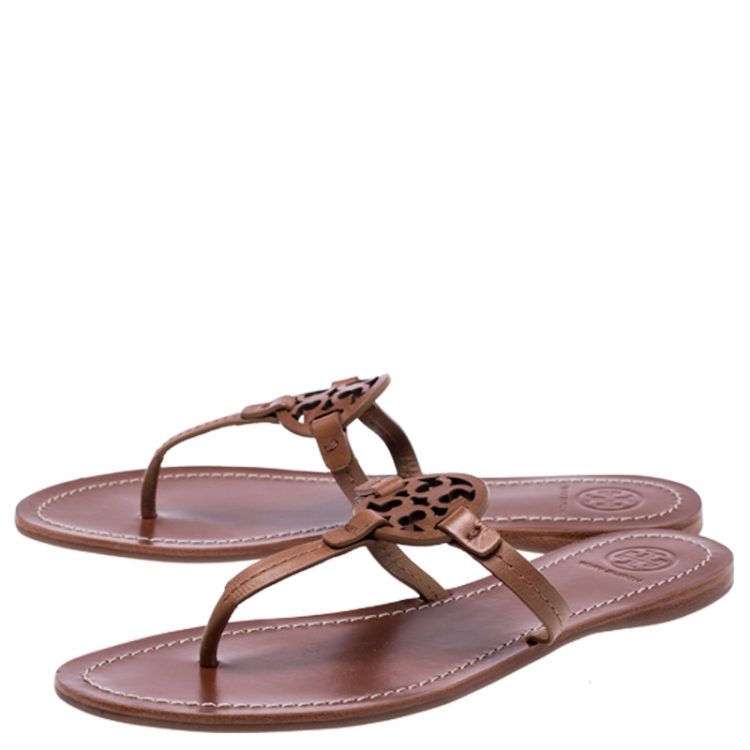 Pre Owned Tory Burch Brown Leather Miller Flat Thong Sandals Size 38