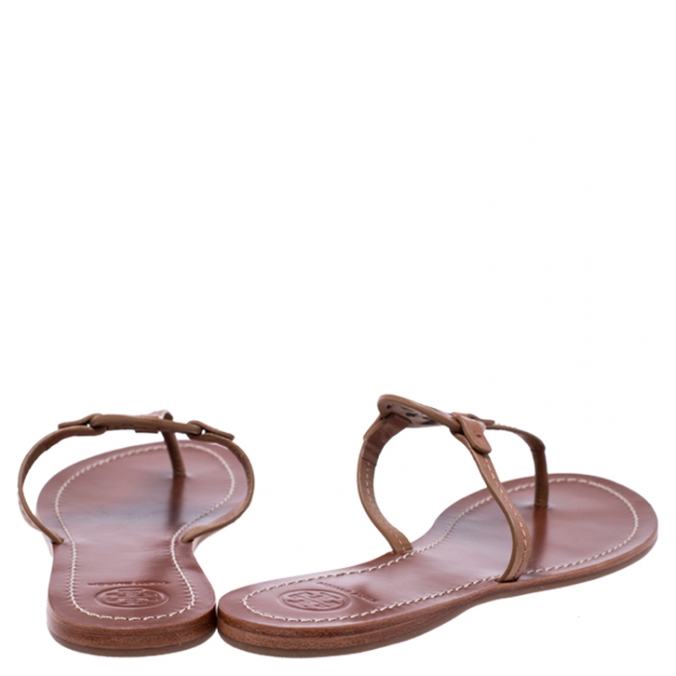 Pre Owned Tory Burch Brown Leather Miller Flat Thong Sandals Size 38