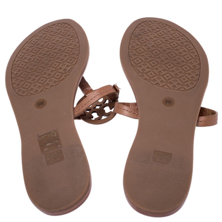 Pre Owned Tory Burch Brown Leather Miller Flat Thong Sandals Size 38