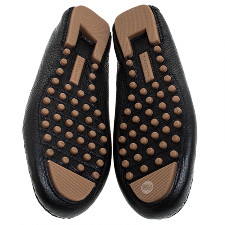 Pre Owned Tory Burch Black French Tumbled Leather Reva Slip On Loafers Size 36.5 