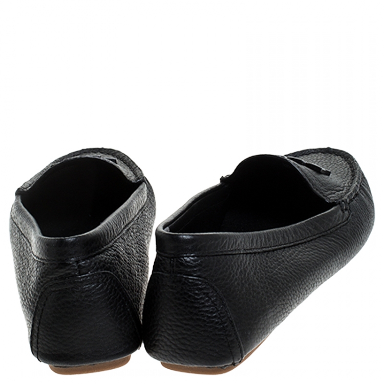 Pre Owned Tory Burch Black French Tumbled Leather Reva Slip On Loafers Size 36.5 