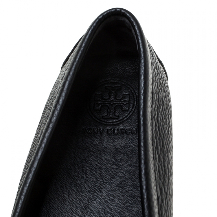 Pre Owned Tory Burch Black French Tumbled Leather Reva Slip On Loafers Size 36.5 