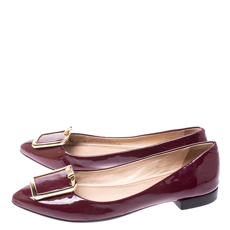 Pre Owned Tory Burch Burgundy Patent Leather Grayson Pointed Toe Flats Size 36