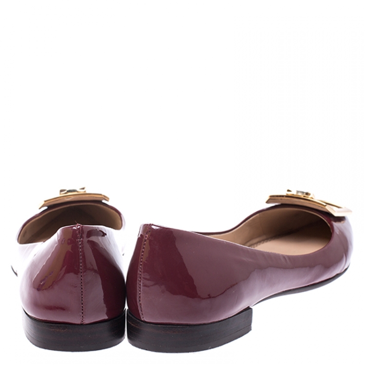 Pre Owned Tory Burch Burgundy Patent Leather Grayson Pointed Toe Flats Size 36