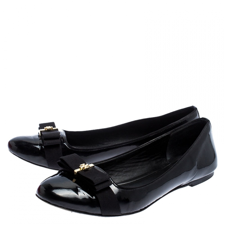 Pre Owned Tory Burch Black Patent Leather Trudy Bow Ballet Flats Size 39.5