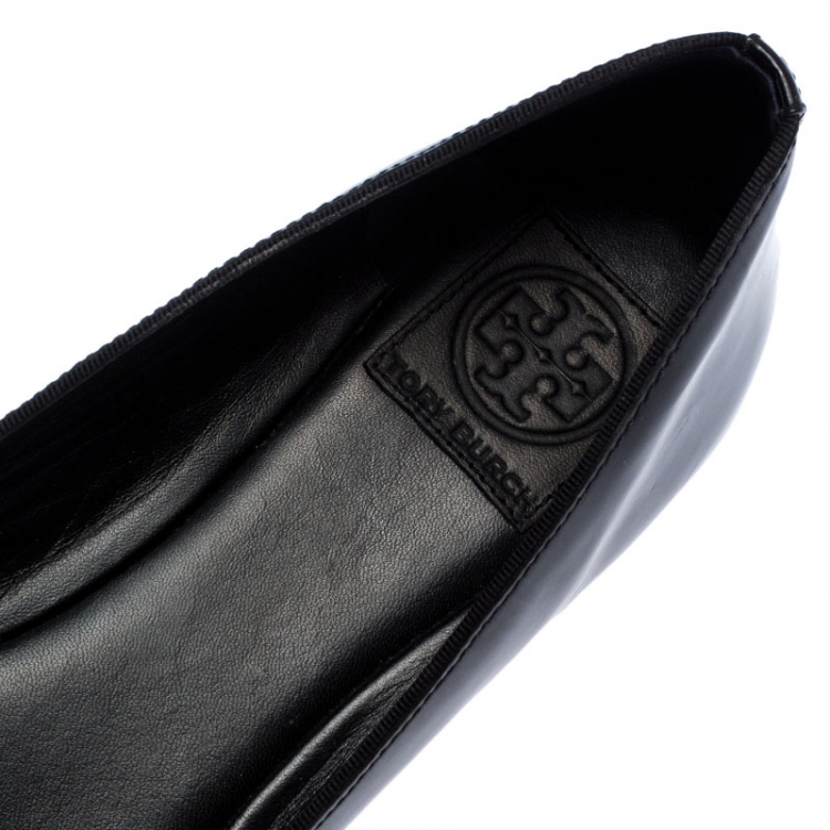 Pre Owned Tory Burch Black Patent Leather Trudy Bow Ballet Flats Size 39.5