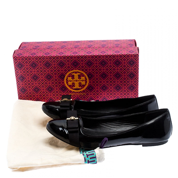 Pre Owned Tory Burch Black Patent Leather Trudy Bow Ballet Flats Size 39.5