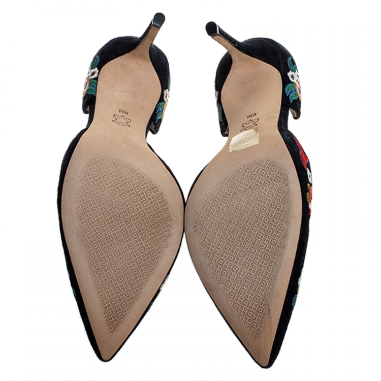Pre Owned Tory Burch Blue Suede Rosemont Embroidered D’orsay Pointed Toe Pumps Size 38
