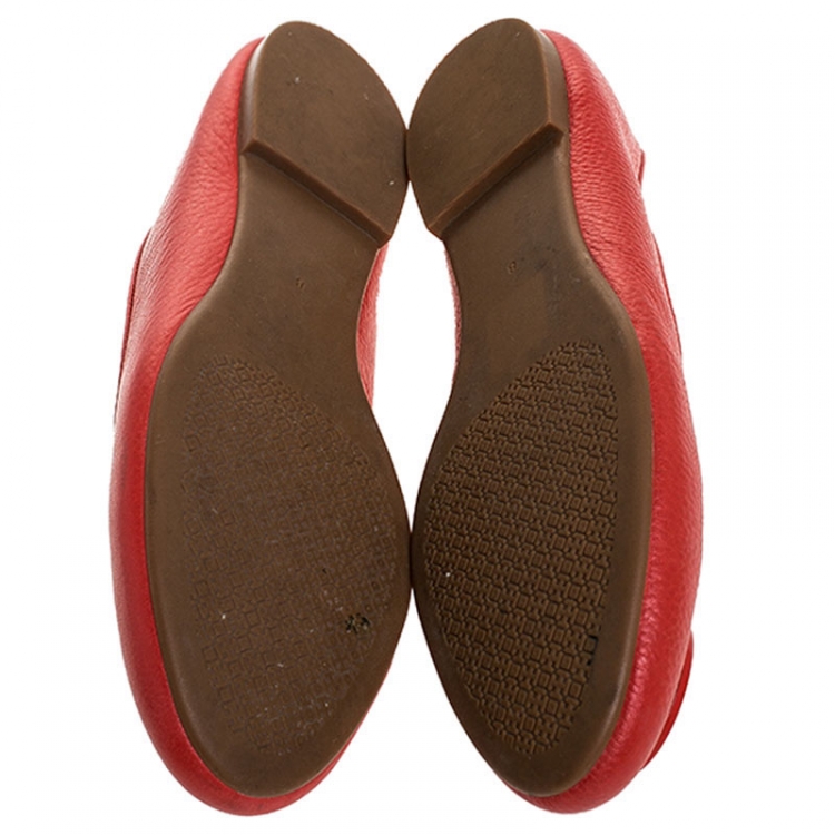 Pre Owned Tory Burch Red Leather Reva Ballet Flats Size 38