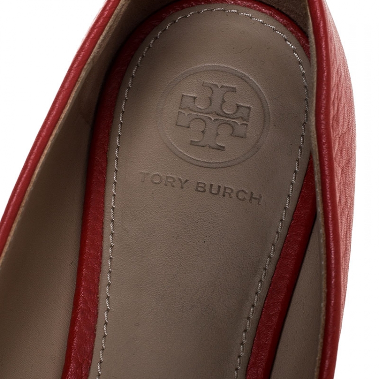 Pre Owned Tory Burch Red Leather Reva Ballet Flats Size 38