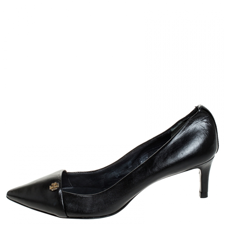 Pre Owned Tory Burch Black Leather Crawford Pointed Toe Pumps Size 36