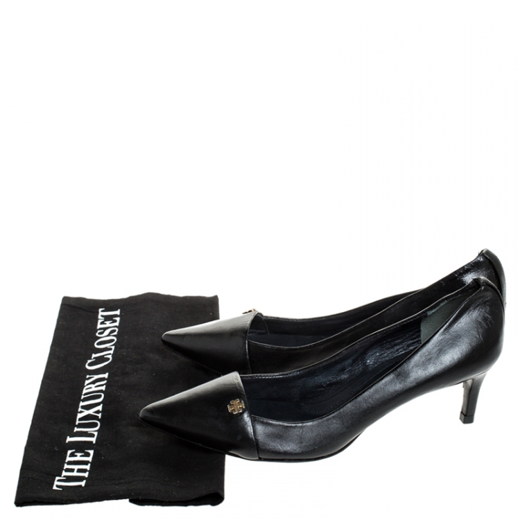 Pre Owned Tory Burch Black Leather Crawford Pointed Toe Pumps Size 36