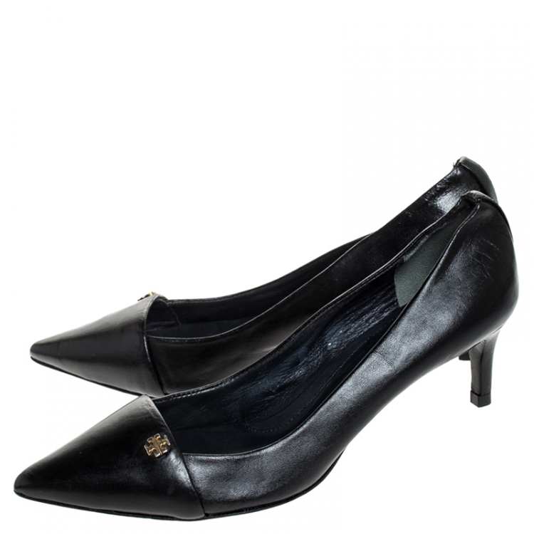 Pre Owned Tory Burch Black Leather Crawford Pointed Toe Pumps Size 36