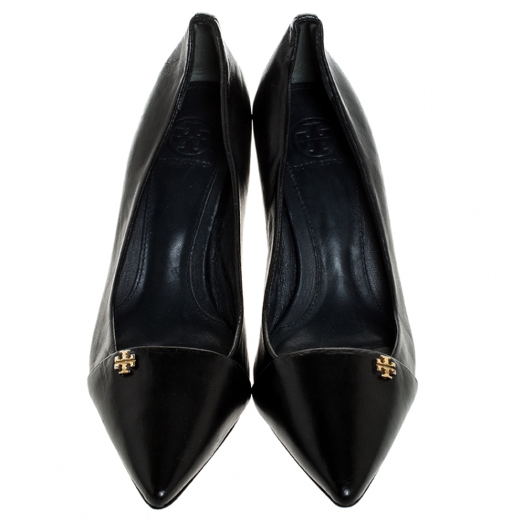 Pre Owned Tory Burch Black Leather Crawford Pointed Toe Pumps Size 36