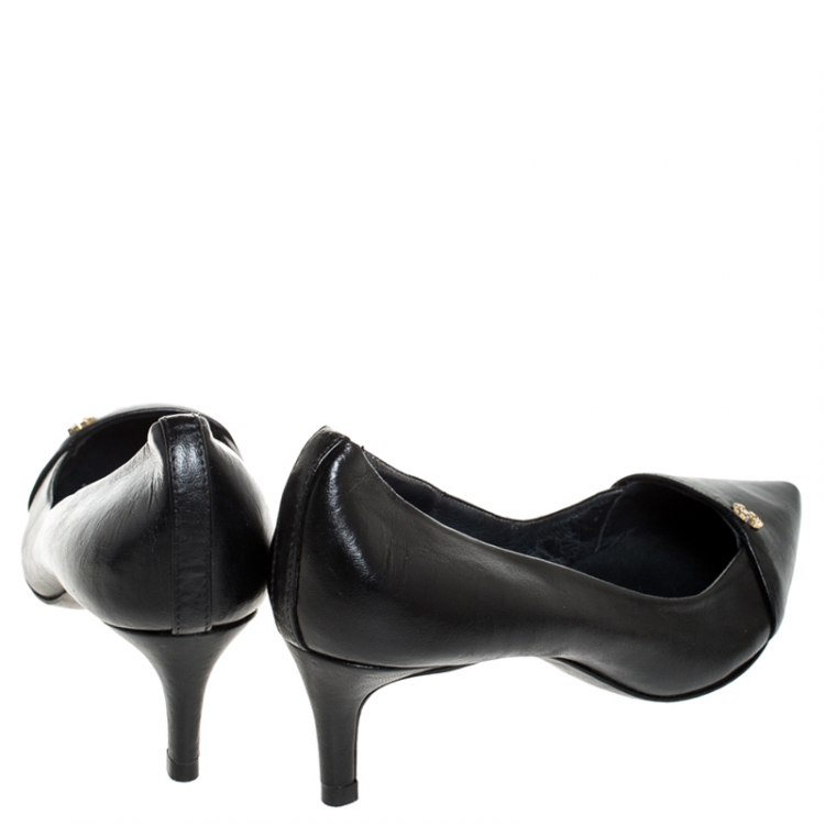 Pre Owned Tory Burch Black Leather Crawford Pointed Toe Pumps Size 36