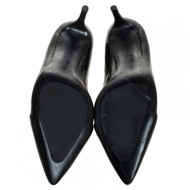 Pre Owned Tory Burch Black Leather Crawford Pointed Toe Pumps Size 36