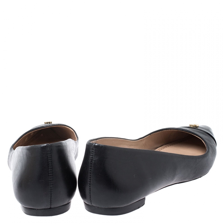 Pre Owned Tory Burch Black Leather Pointed Cap Toe Ballet Flats Size 36