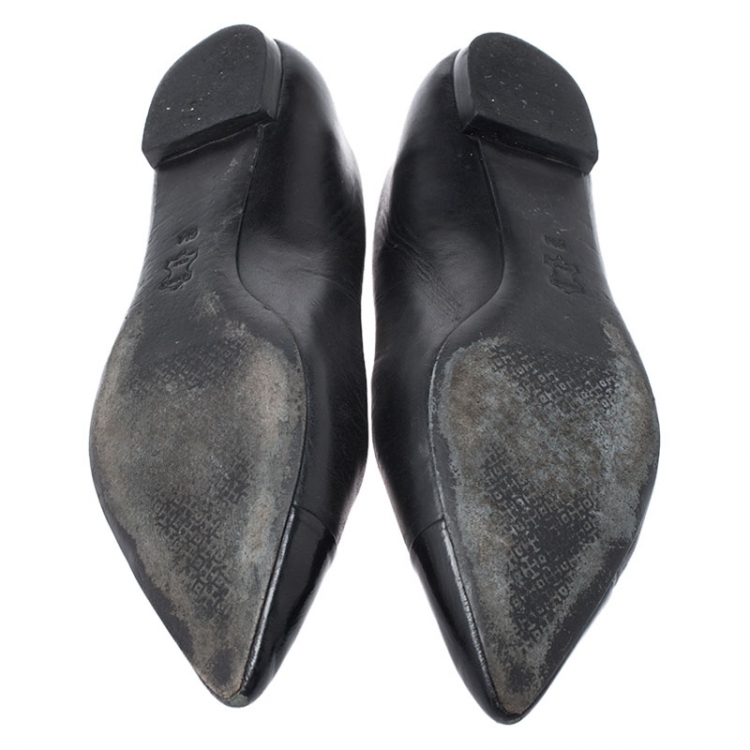 Pre Owned Tory Burch Black Leather Pointed Cap Toe Ballet Flats Size 36