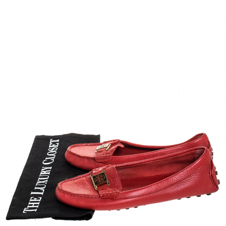 Pre Owned Tory Burch Red Kendrick Driving Loafers Size 38