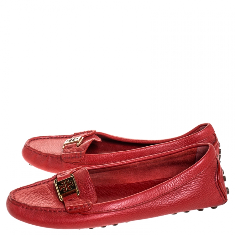 Pre Owned Tory Burch Red Kendrick Driving Loafers Size 38