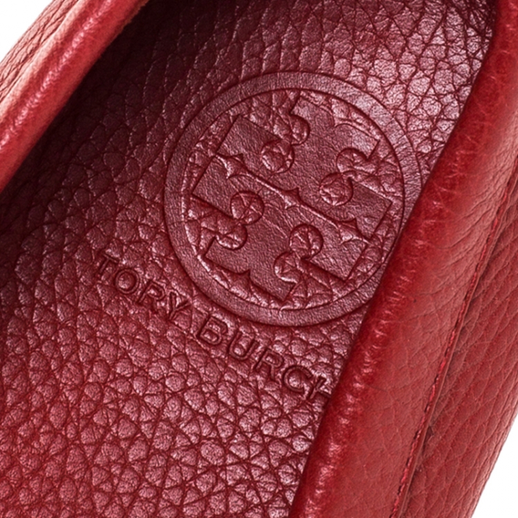 Pre Owned Tory Burch Red Kendrick Driving Loafers Size 38
