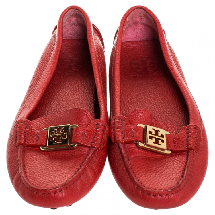 Pre Owned Tory Burch Red Kendrick Driving Loafers Size 38